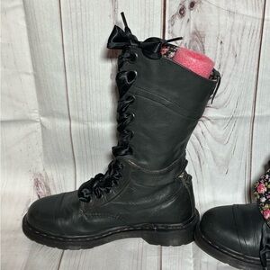 Black Combat Boots with Floral Lining